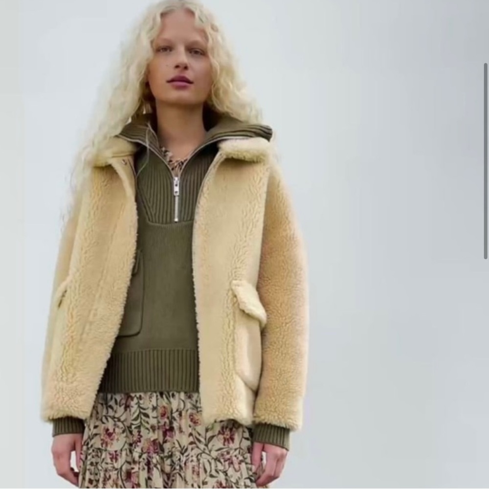 Zara faux fur short teddy jacket coat small